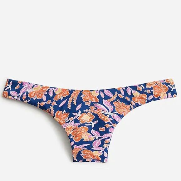 J Crew Size XL Curved-waist cheeky bikini bottom‎ in gathered floral block print - Picture 1 of 6